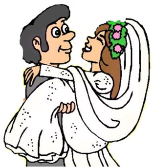 Bräutigam trägt Braut - Cartoon