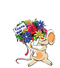 Animierte Thank You Maus mit Blumenstrauss
