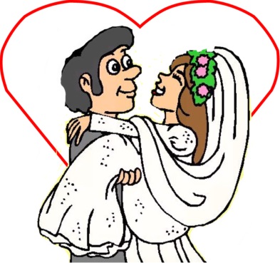 Cartoon: Bräutigam trägt Braut durch das Herz