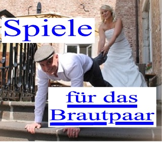 Braut spielt mit Bräutigam Schubkarre