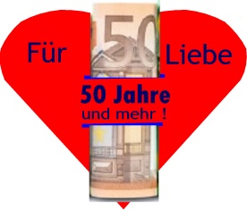 50-Euro-Schein in einem Herz - 50 Jahre Liebe